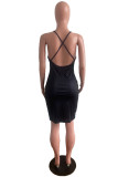 Black Sexy Casual Print Backless Spaghetti Strap Sleeveless Dress Dresses