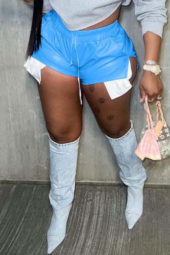 Bas de couleur unie droite à taille haute en patchwork uni bleu clair