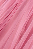 Roze Mode Effen Split V-hals Grote Maten Jurken
