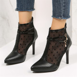 Zapatos de puerta con punta de color sólido de patchwork casual negro (Altura del tacón 3.74in)