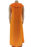 Orange Casual College Solid Patchwork V-Ausschnitt Gerade Kleider in Übergröße
