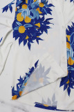 Tweedelige witte casual print met patchwork gesp, kraag, lange mouwen