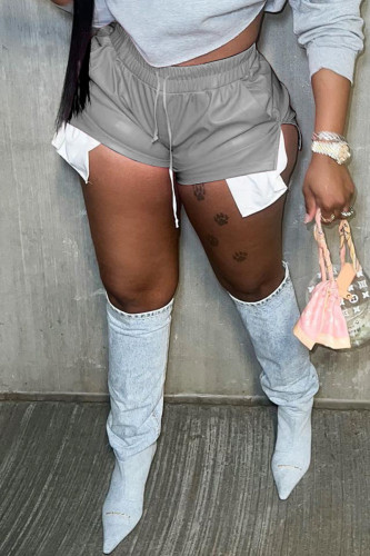 Bas de couleur unie gris à taille haute en patchwork uni