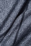 Серый Классический Повседневная спортивная одежда С принтом букв С круглым вырезом С короткими рукавами Из двух предметов