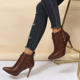 Zapatos de puerta con punta de color sólido de patchwork casual marrón (Altura del tacón 3.74in)