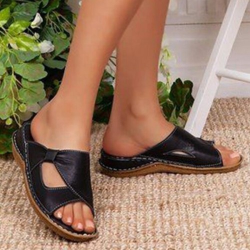 Black Casual Patchwork Solid Color Fish Mouth Comfortable Shoes