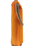 Orange Casual College Solid Patchwork V Neck Straight Plus Size Dresses