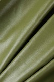 Ejército verde sexy sólido patchwork hendidura cremallera sin tirantes sin mangas dos piezas