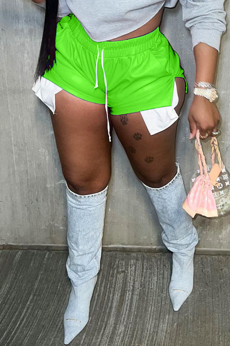 

Green Street Solid Patchwork High Waist Straight Solid Color Bottoms