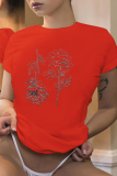 Graue Patchwork-T-Shirts mit O-Ausschnitt und Straßendruck