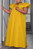 ローズレッド カジュアル カレッジ ソリッド パッチワーク Vネック ストレート プラスサイズ ドレス
