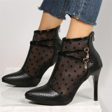 Zapatos de puerta con punta de color sólido de patchwork informal negro puro (Altura del tacón 3.74in)