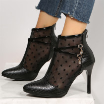 Zapatos de puerta con punta de color sólido de patchwork casual negro (Altura del tacón 3.74in)