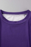 Purple Casual Striped Print Patchwork O Neck Short Sleeve Two Pieces