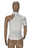 Camisetas brancas casuais sólidas assimétricas com gola alta