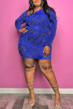 Blauwe sexy effen patchwork doorzichtige kokerrok met ritssluiting Grote maten jurken