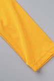 Roupa esportiva casual amarela sólida patchwork com zíper gola com capuz manga longa duas peças