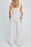 Wit Casual Solide Patchwork V-hals Normale jumpsuits