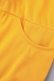 Roupa esportiva casual amarela sólida patchwork com zíper gola com capuz manga longa duas peças