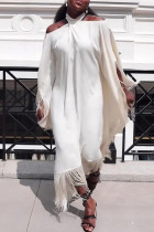 Vestido reto branco casual com borla patchwork patchwork