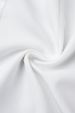 ホワイトカジュアルソリッドパッチワークターンバックカラースーツドレスドレス