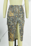 Желтый сексуальный повседневный принт в стиле пэчворк разрез асимметричный обтягивающие юбки с высокой талией обычные полные юбки с принтом