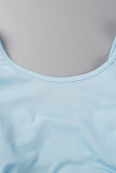Babyblauw Sexy Solid Patchwork Volant O-hals Rechte jumpsuits