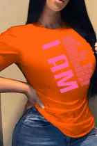 T-shirt O Neck patchwork con stampa casual mandarino