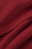 Rode sexy effen patchwork v-hals jurken met lange mouwen