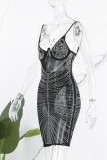 Абрикосовое сексуальное лоскутное горячее сверление прозрачное платье без рукавов с открытой спиной и бретелями
