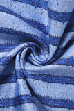 Blauwe sexy gestreepte print bandage patchwork spaghettiband mouwloze twee stukken
