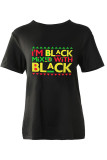 Magliette nere casual con stampa patchwork o collo