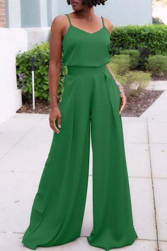 Green Casual Solid Backless Vests Pants V Neck Sleeveless Two Pieces