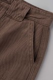 Braune, lässige, solide Patchwork-Jeans mit hoher Taille und geradem Schnitt