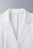 Vestido de traje de cuello vuelto de patchwork sólido casual blanco Vestidos