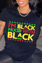Zwarte casual T-shirts met patchwork en O-hals