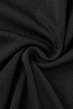 Schwarzes, sexy, solides Patchwork-Schlitz mit V-Ausschnitt, langes Kleid, Kleider in Übergröße