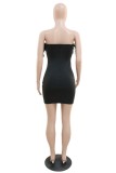 黒のセクシーなパッチワーク スパンコール フェザー バックレス ストラップレス ラップ スカート ドレス