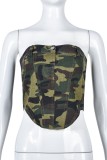 Camouflage Sexy Casual Camouflage Print Patchwork Backless Strapless Tops