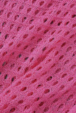 Розово-красные сексуальные однотонные выдолбленные лоскутные платья с открытой спиной и разрезом с круглым вырезом, одноступенчатые юбки