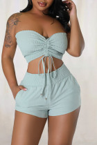 Light Green Sexy Solid Bandage Patchwork Strapless Sleeveless Two Pieces Tube Crop Tops And Shorts Set