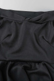 Черные повседневные элегантные однотонные лоскутные платья с открытыми плечами и юбкой на один шаг