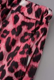 Rouge sexy décontracté imprimé léopard basique col en U sans manches deux pièces