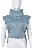 Baby Blue Casual Solid Patchwork Turtleneck Tops