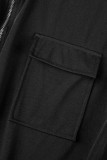 Colletto turndown patchwork solido casual nero Plus Size Due pezzi