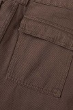 Braune, lässige, solide Patchwork-Jeans mit hoher Taille und geradem Schnitt