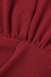 Robes à manches longues à col en V et patchwork rouge sexy