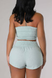 Light Green Sexy Solid Bandage Patchwork Strapless Sleeveless Two Pieces