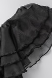 Robe longue noire sexy en patchwork fendu à col en V Robes de grande taille