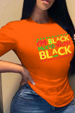 Camisetas con cuello en O de patchwork con estampado casual rojo mandarina